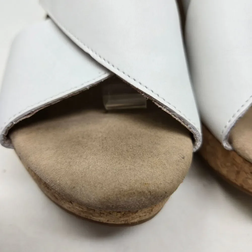 CLARKS Annadel Eirwyn White Leather Slingback Cork Wedge Sandals Sz 10‎